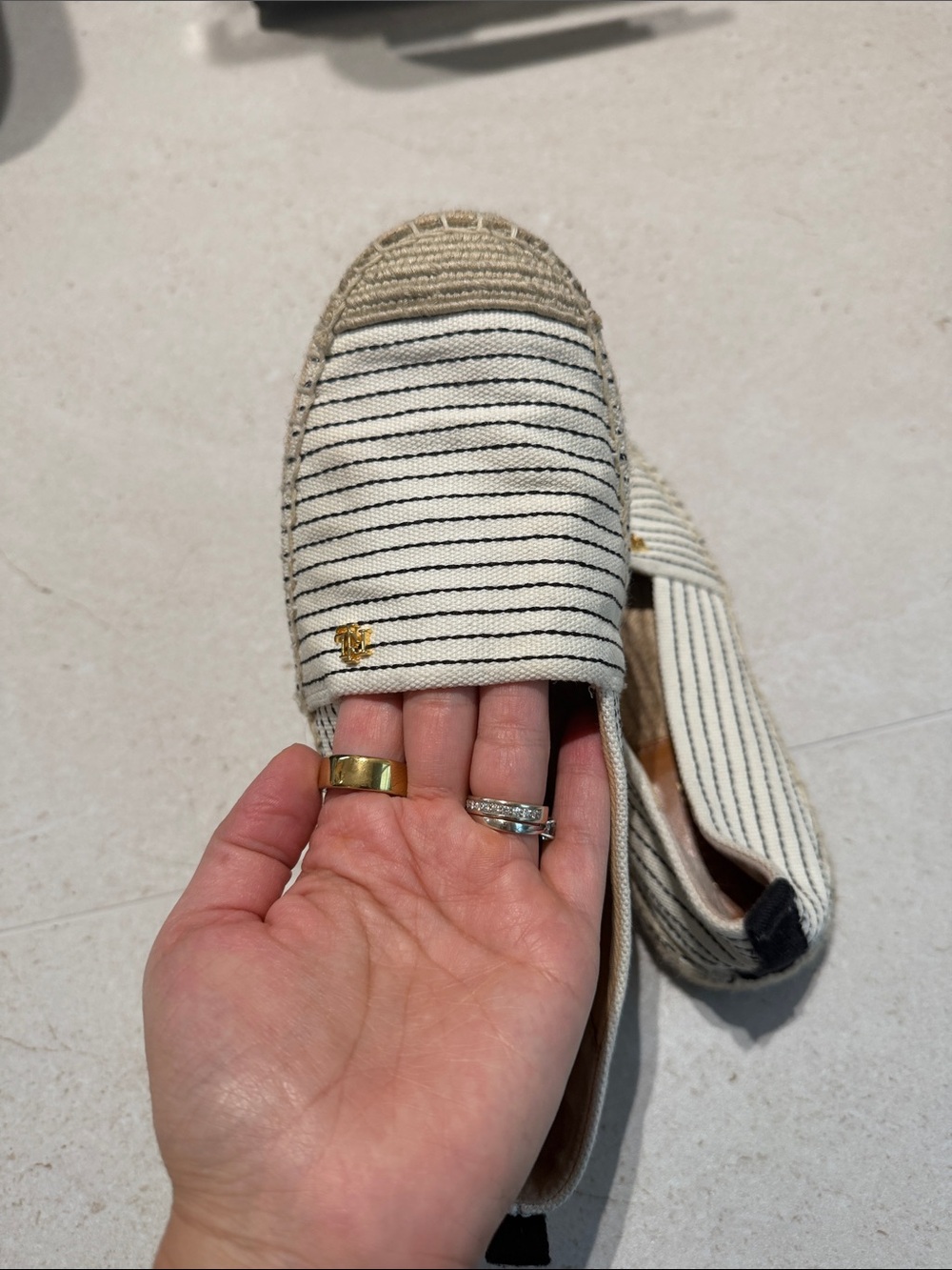 Ralph Lauren Striped Canvas Espadrille Slip-On - Cream with Black Stripes